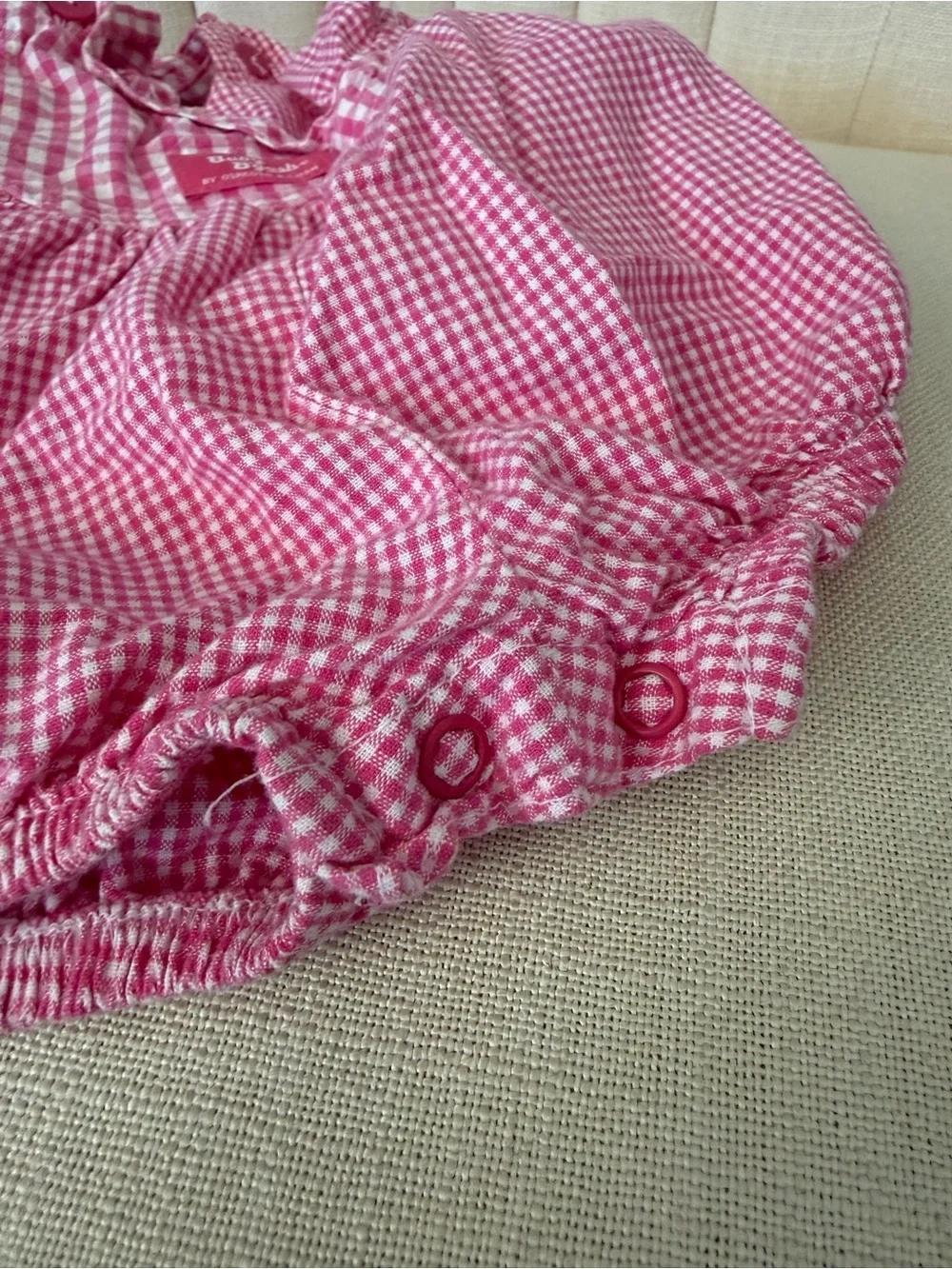 18mos vintage OshKosh Baby B'gosh VESTBAK gingham PINK romper overalls COTTON